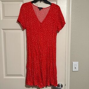 Saks Fifth Avenue, Red Polka Dot, Button Front dress, 14